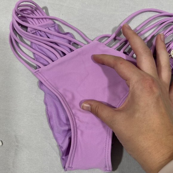 NWT $84 Luli Fama [‎ Small ] COSITA BUENA Strappy Brazilian Bikini Bottom purple - Picture 5 of 11